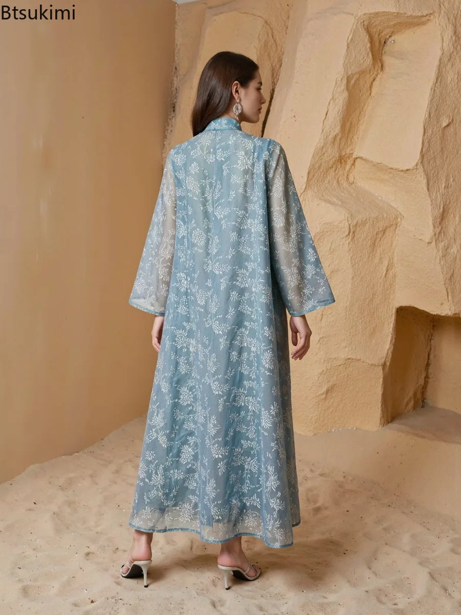Spring New Women Dress Muslim Abaya Dubai Elegant Vestidos Largos Ramadan Party Caftan Women Evening Dresses Morocco Kaftan Robe