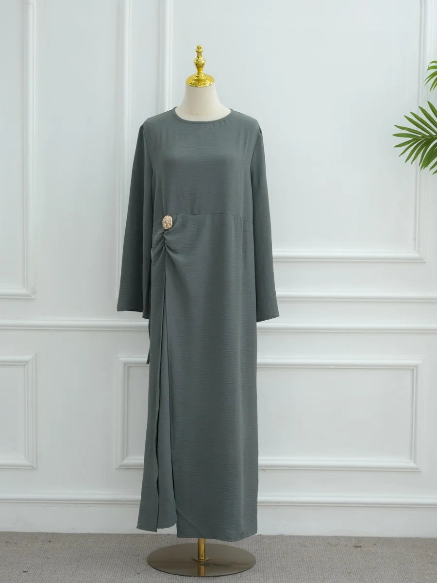 Muslim Women Arabic Dubai Abaya Solid Drawstring Long Dress Modest Ramadan Kaftan Robe Femme musulmane Islam Clothing Kebaya