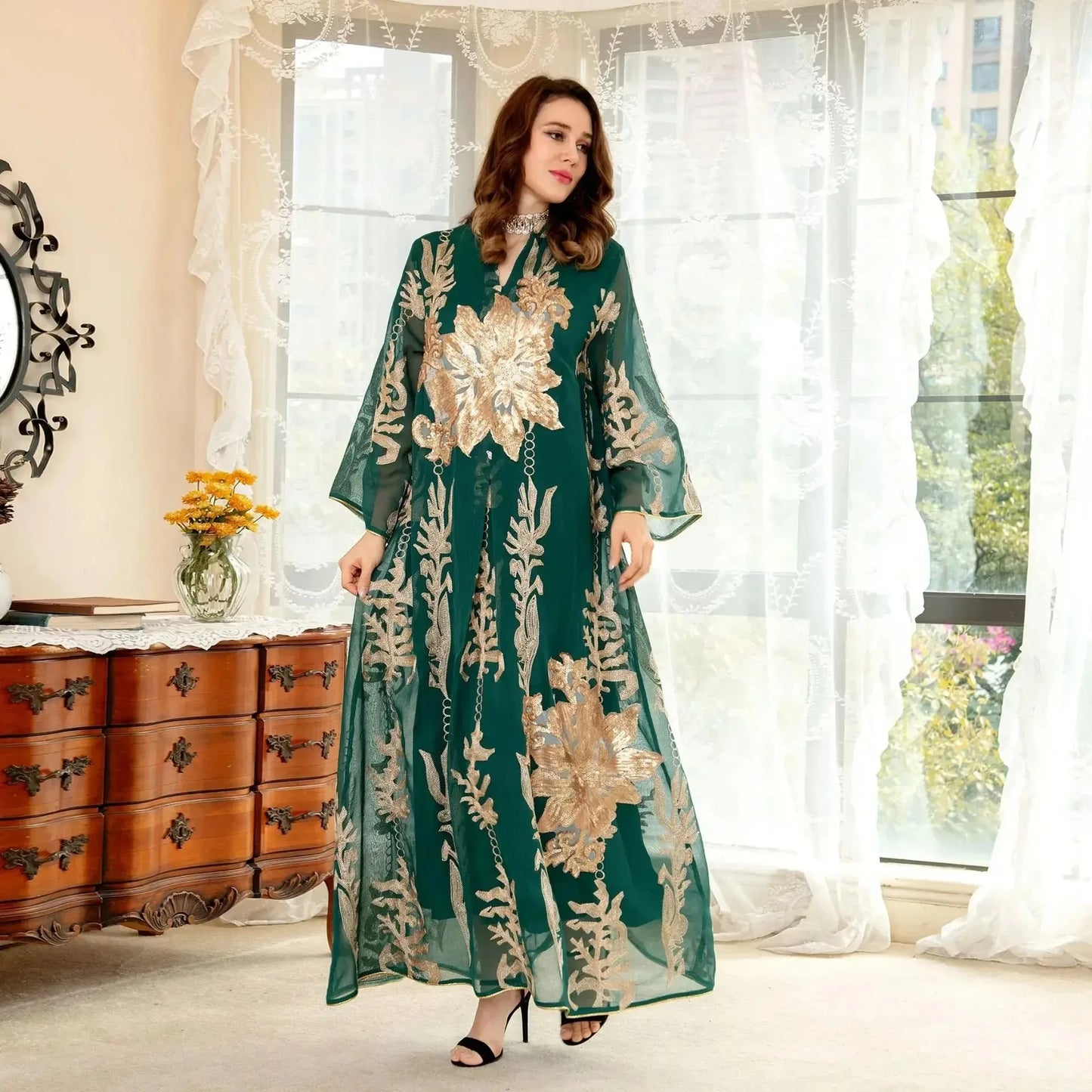 Elegant Muslim Dress Dubai Turkey Robes Islam Saudi Arabia Long Evening Dress Abaya for Women Light Luxury Party Dress Vestidos