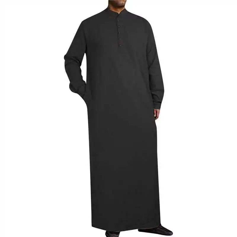 2026 Arabic Style Long Men's Stand Collar Button Muslim Robe for Men