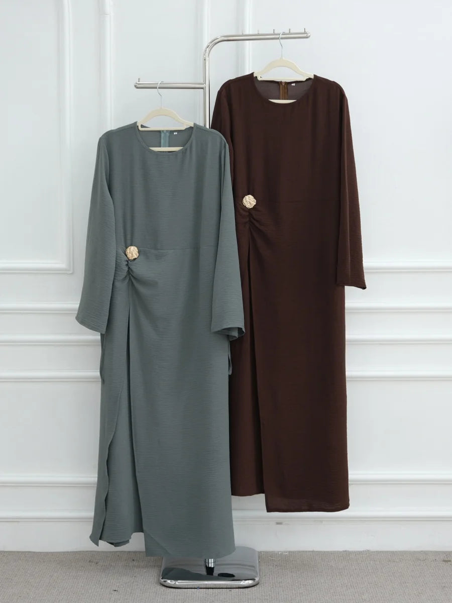 Muslim Women Arabic Dubai Abaya Solid Drawstring Long Dress Modest Ramadan Kaftan Robe Femme musulmane Islam Clothing Kebaya