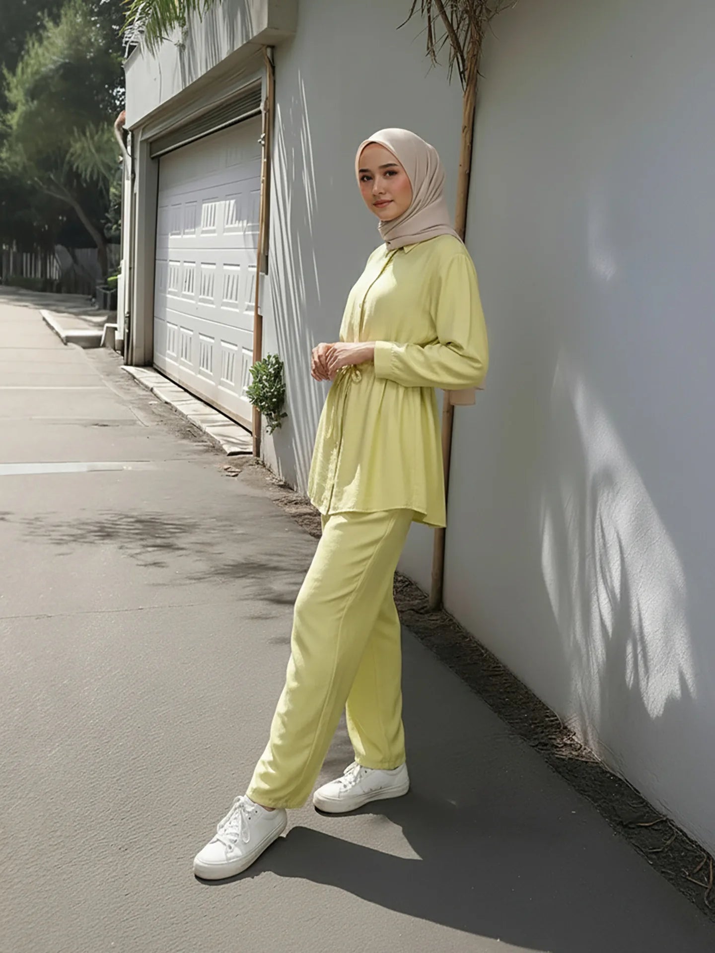 Turn Down Collar Rope Laced 2 Piece Set Women Clothing Wide Leg Pants Ramadan Prayer Dubai Islamic Clothes Turkish Abaya