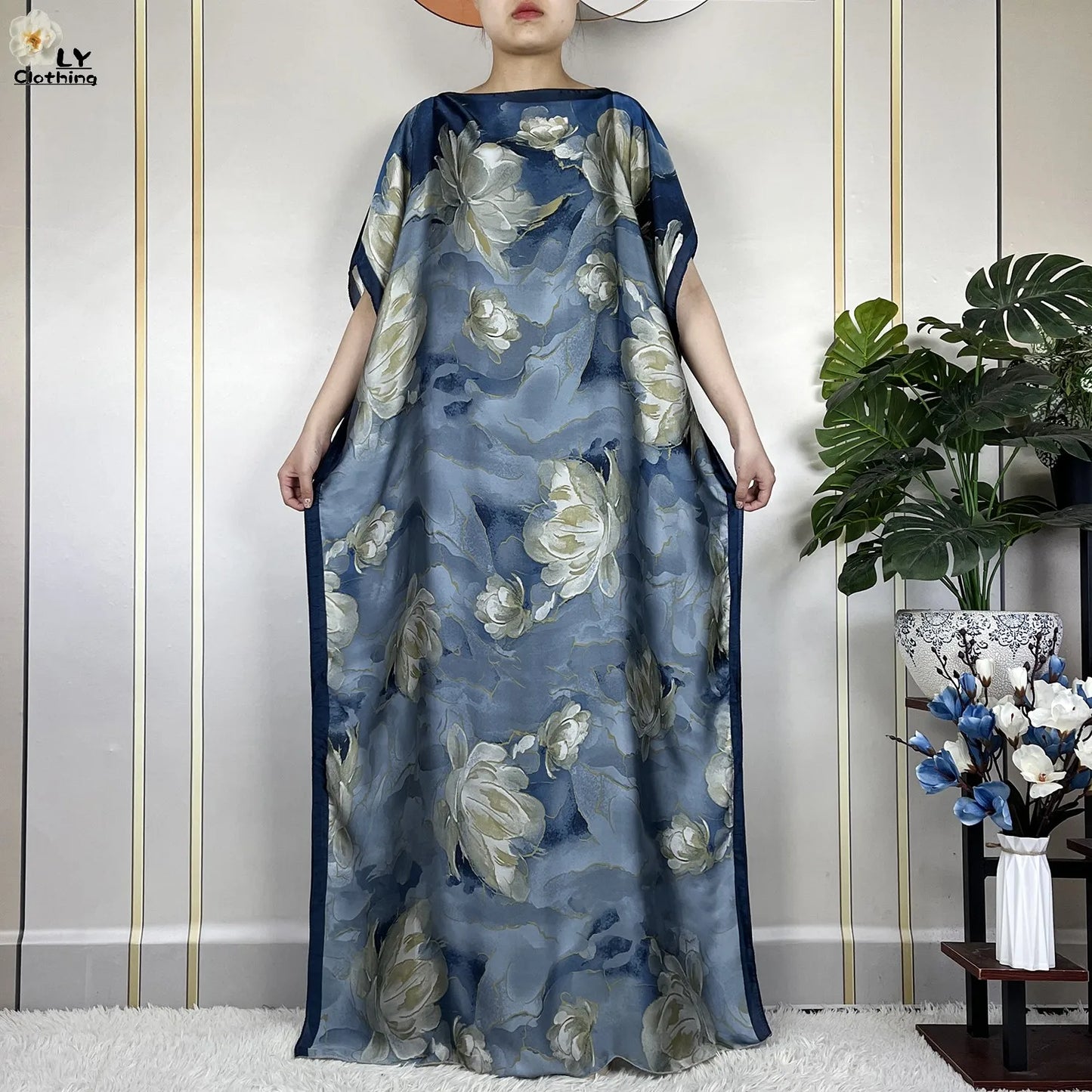 Muslim Abayas For Women 2023 New Fashion Printed Silk Soft Loose Femme Elegant Robe African Maxi Party Dresses With Belt Turban