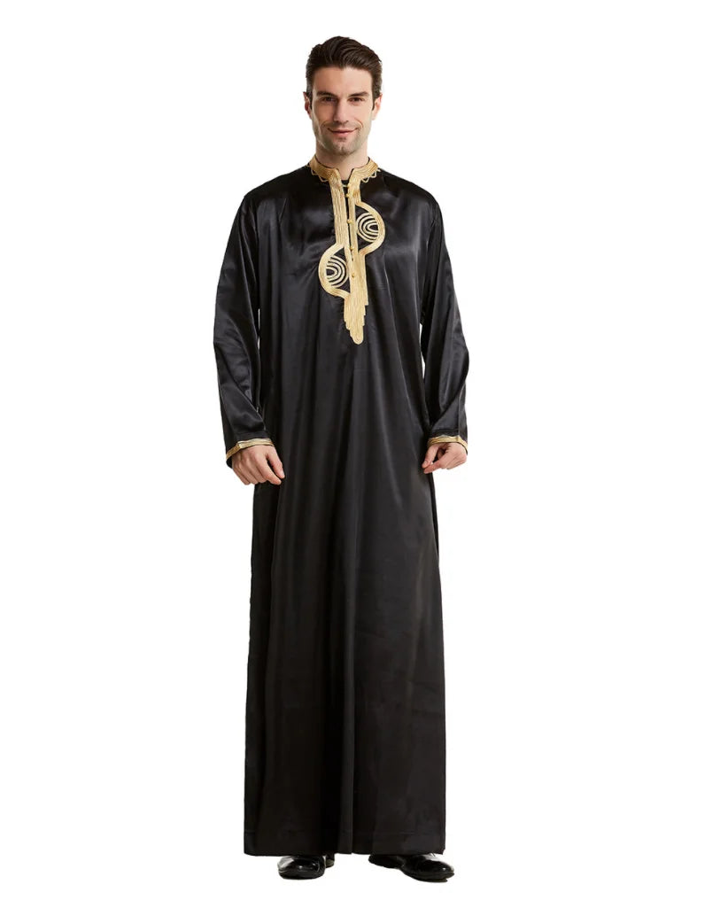 1pcs/lot man fashion embroidery muslim long robe man stand collar long sleeve jubba thobe