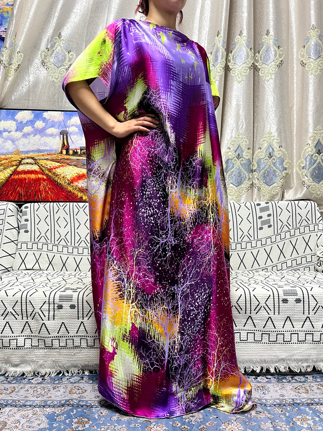 Abayas For Women 2023 Printed Silk Soft Loose Femme Robe Muslim Summer Fashion Clothing African Islam Woman Dresses With Turban