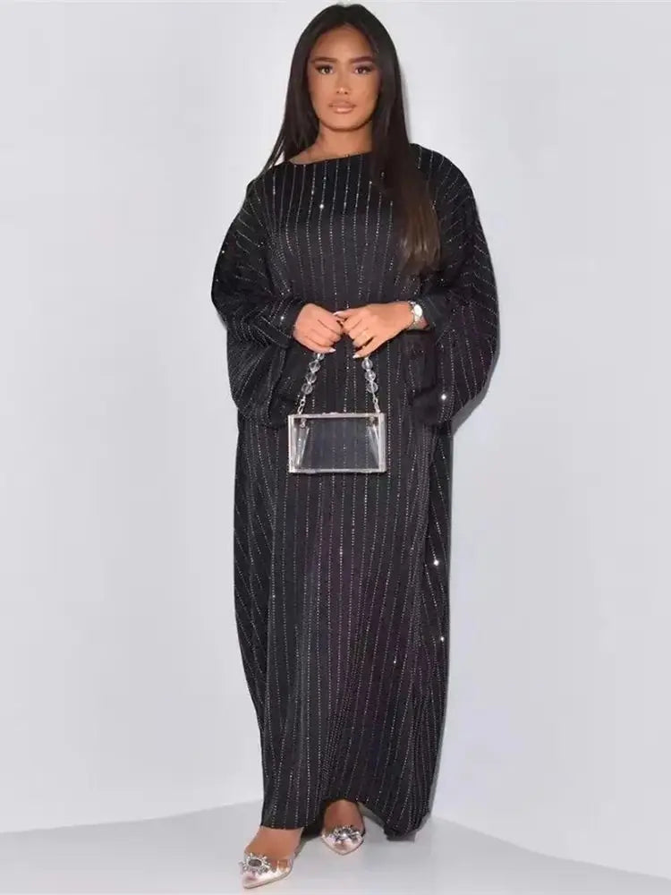 Ramadan Eid Satin Batwing Abaya Dubai Luxury Elegante Muslim Kaftan Dress Abayas For Women Kebaya Robe Femme Musulmane Vestidos