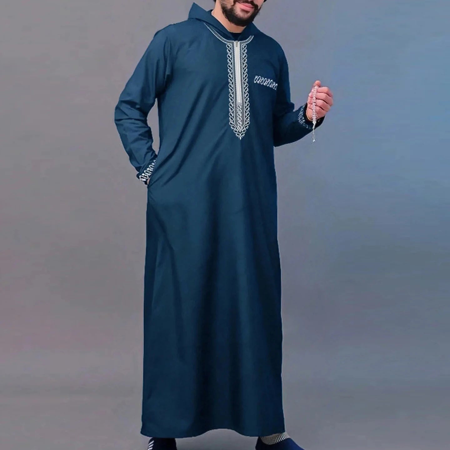 Arab Muslim Men's Robe  Ethnic Style Embroidered Moroccan Style Casual Traditional Islamic Thobe Long Dress Prayer Gown