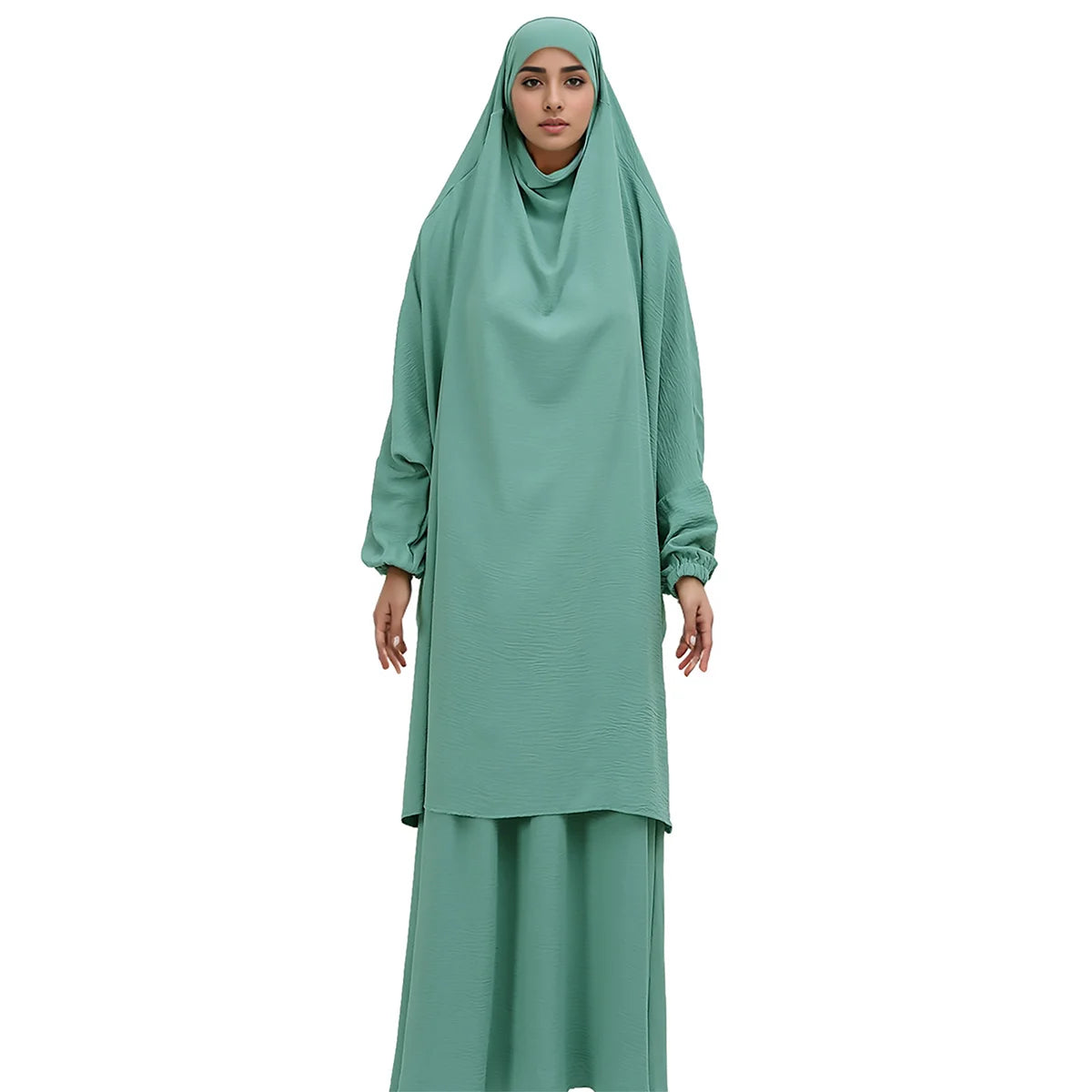 Two Piece Abaya for Woman Jilbab Prayer Set Batwing Hijab Dress Muslim Kimono Kaftan Robe Long Khimar Islam Cloth Jilbab Ramadan