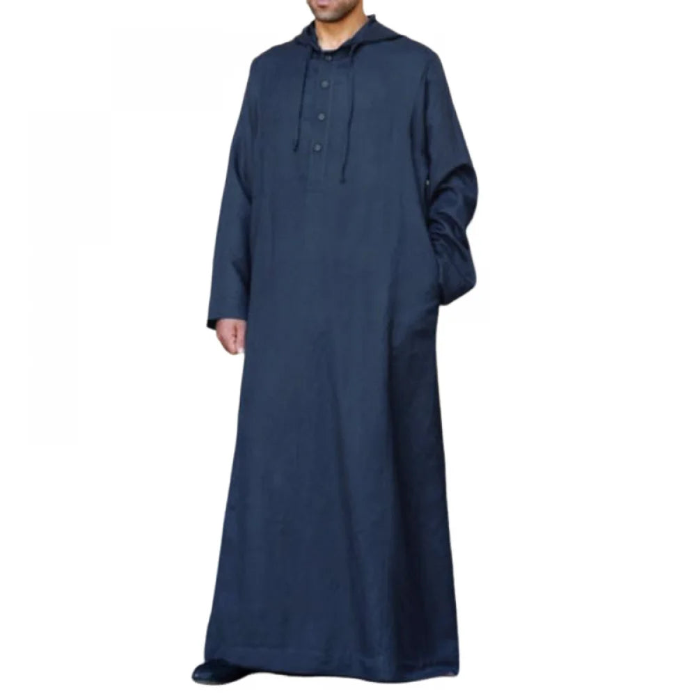 Muslim Fashion Men Clothes Solid Long Sleeve Hooded Robes Dubai Middle East Men Islamic Saudi Arabia Kaftan S-5XL