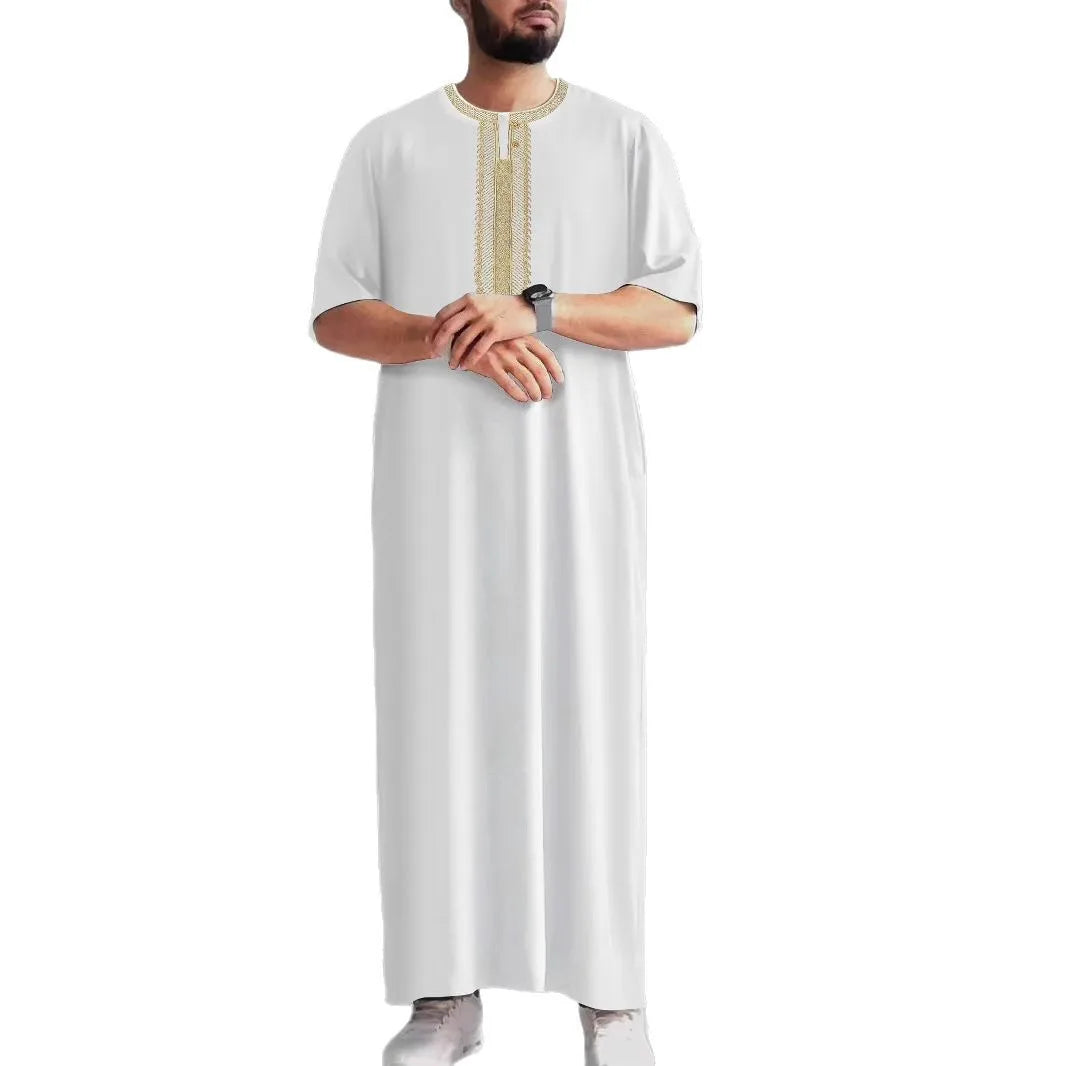 2026 New Men's Muslim Thobe Mid Long Sleeve Arab Ethnic Retro Vintage Loose Fit Islamic Robe Abaya Dubai Saudi Ramadan Eid