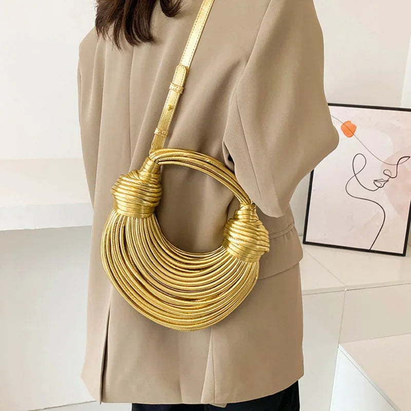 Handbags for Women 2026 New Gold Luxury Designer Brand Handwoven Noodle Bags Rope Knotted Pulled Hobo Silver Evening Clutch Chic