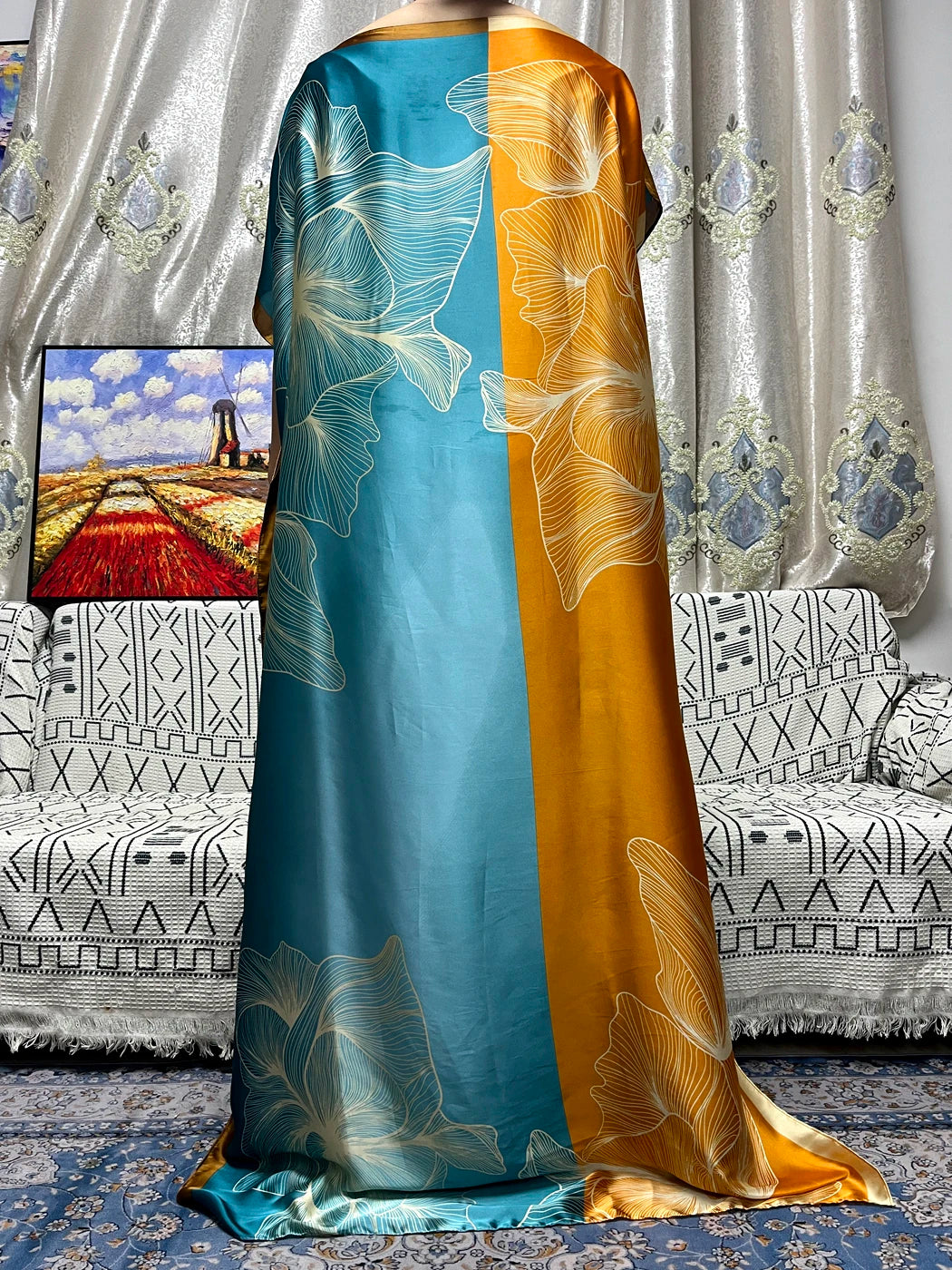 Abayas For Women 2023 Printed Silk Soft Loose Femme Robe Muslim Summer Fashion Clothing African Islam Woman Dresses With Turban