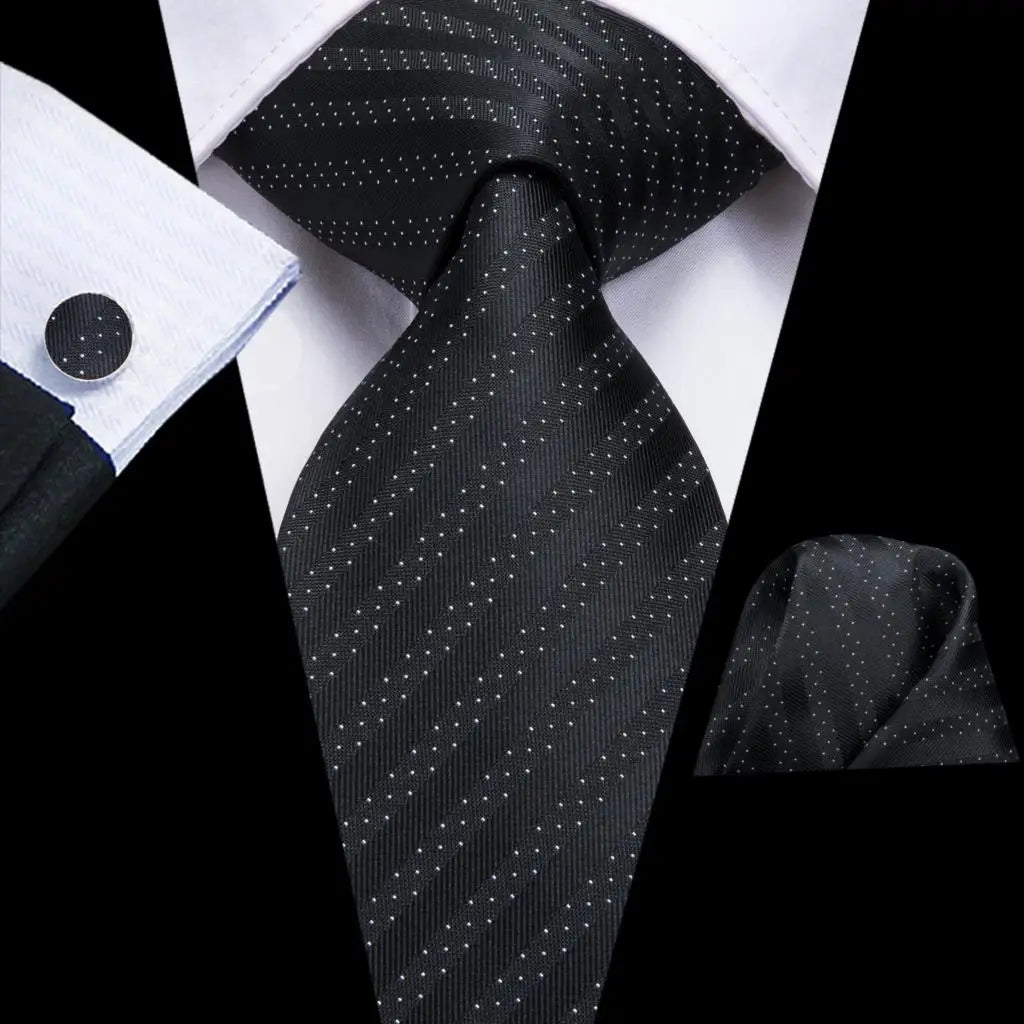 Hi-Tie 8.5cm Black Solid Striped Paisley 100% Silk Men's Business Tie Neck Tie for Men Fashion Luxury Wedding Necktie Gravatas