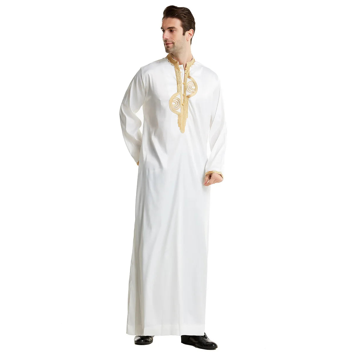 1pcs/lot man fashion embroidery muslim long robe man stand collar long sleeve jubba thobe