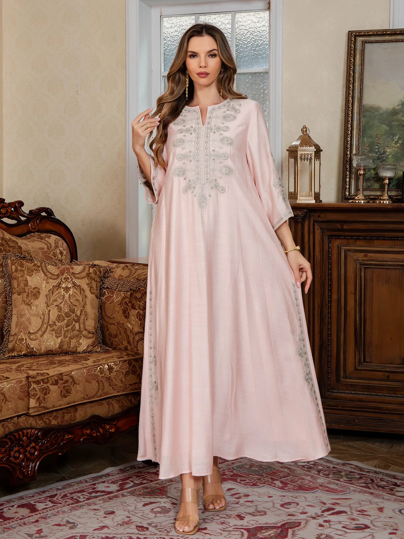Eid Women Embroidery Dress Abaya Muslim Jalabiya Ramadan Dubai Vestidos Largos Islam Party Dresses Arab Long Robe Morocco Kaftan