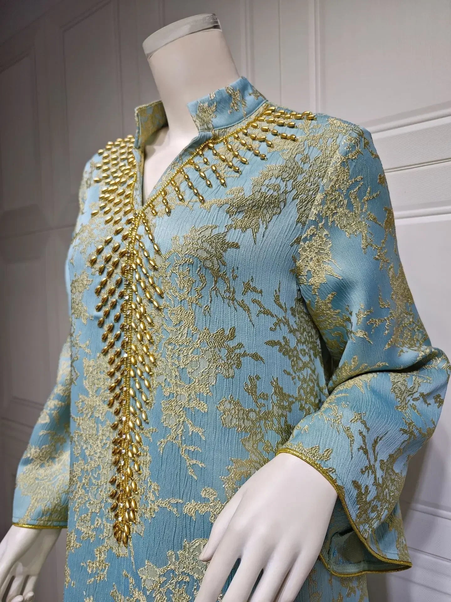 Eid Muslim Dress for Women Abaya Beading Stand Collar Jalabiya Morocco Party Dresses Abayas Kaftan Abaya Vestidos Arab Long Robe