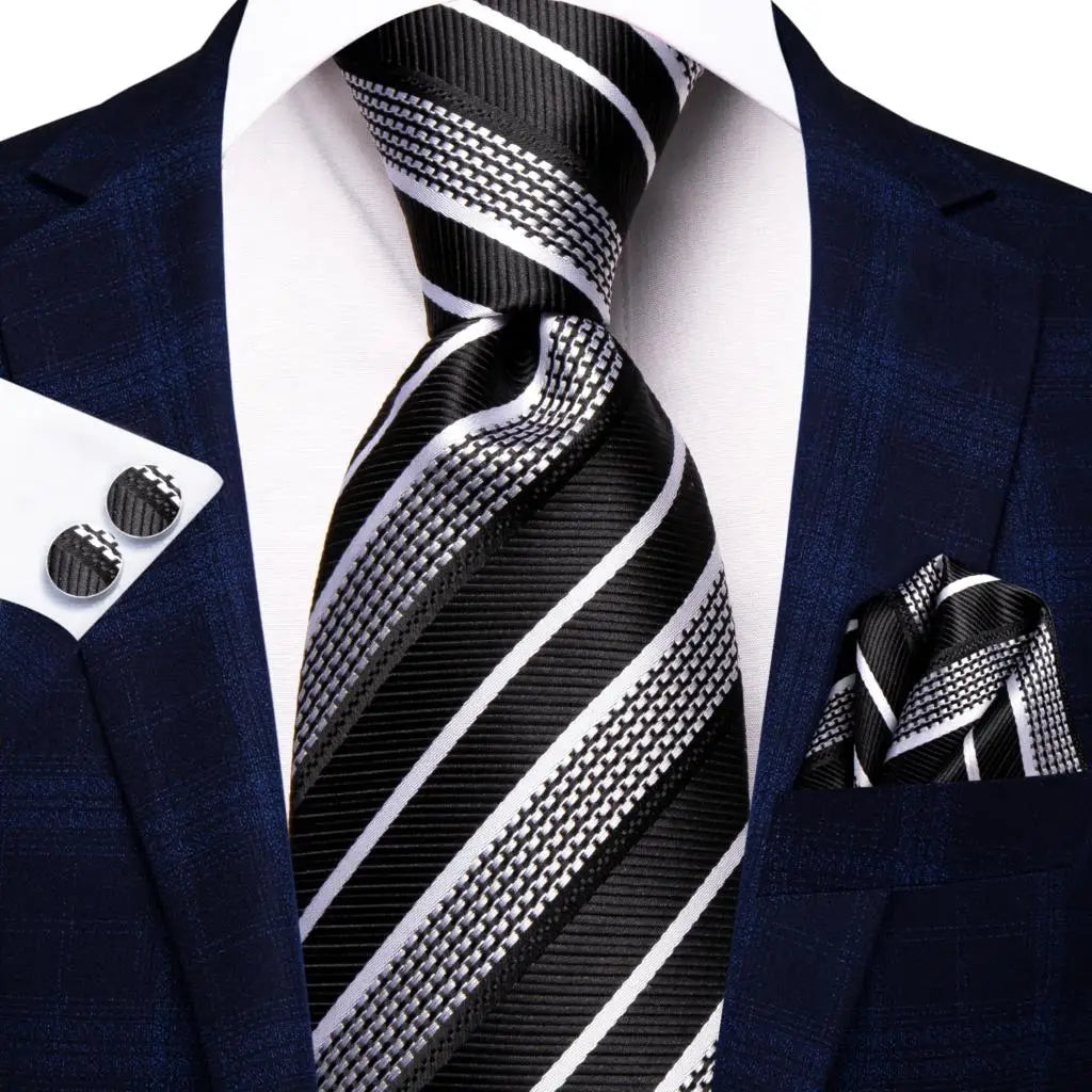 Hi-Tie 8.5cm Black Solid Striped Paisley 100% Silk Men's Business Tie Neck Tie for Men Fashion Luxury Wedding Necktie Gravatas