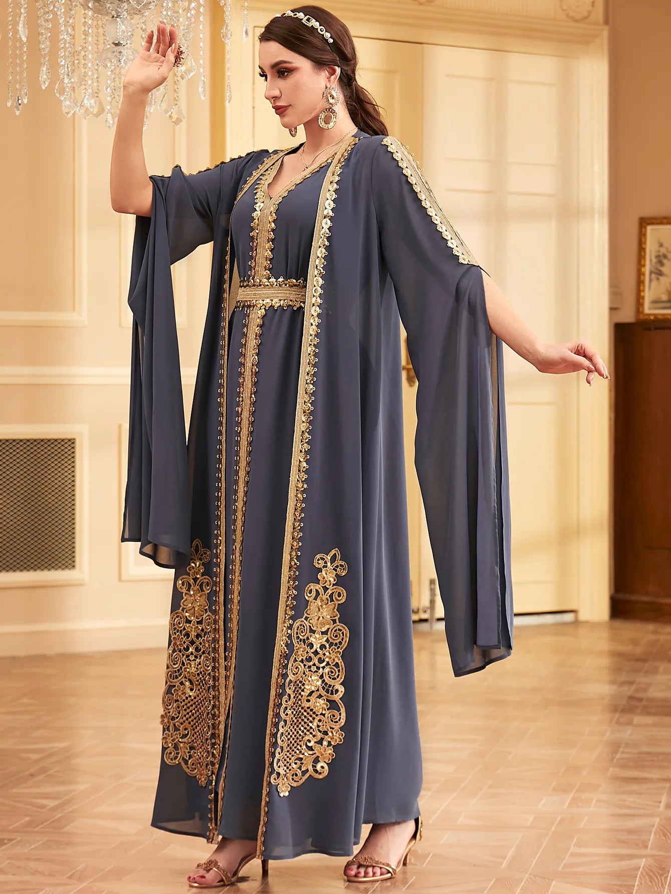 Middle East Arab Muslim New Fashion Women's Embroideried Casual Trendy Loose Elegant 2 Piece Sets Cardigan Coat Dresses Female