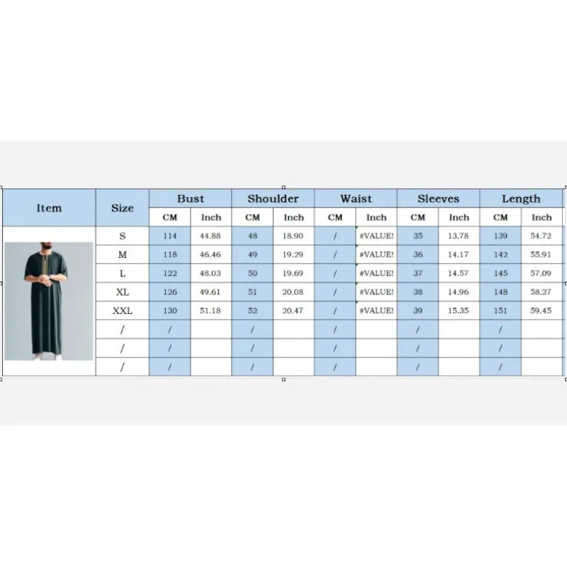 2026 New Men's Muslim Thobe Mid Long Sleeve Arab Ethnic Retro Vintage Loose Fit Islamic Robe Abaya Dubai Saudi Ramadan Eid