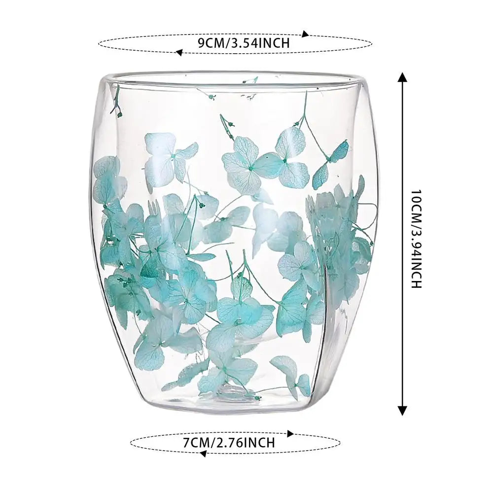 Dried Flower Double Wall Clear Glass Coffee Mugs Dried Flower Decorated Coffee Cup Milk Mug Heat Insulation Coffee Cup 350ml