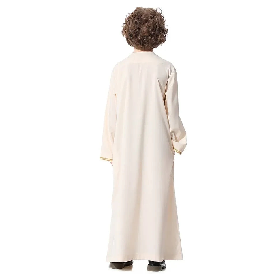 Teenage Boys' Summer Muslim Robe Kids Arab Folk Clothes Boys Solid Color Thobe 5-14 Years National Outfit for Children New