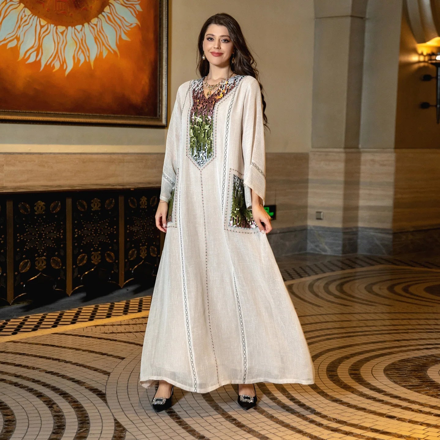Eid Muslim Party Dress for Women Abaya Sequins Maxi Evening Long Dresses Jalabiya Morocco Dubai Abayas Kaftan Vestidos Long Robe