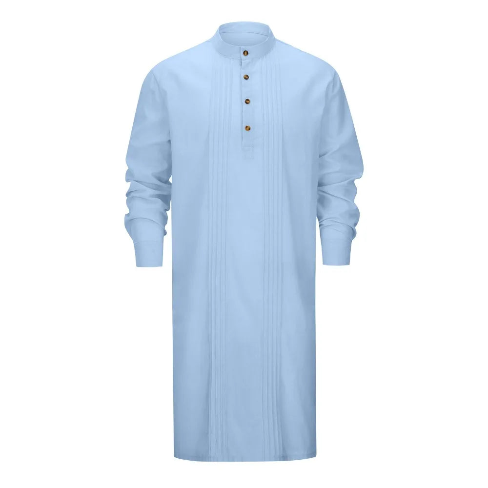 Men's Arabic Style Long Shirt - Minimalist Thobe Robe Shirt, Modern Traditional Muslim Wear for Casual & Prayer