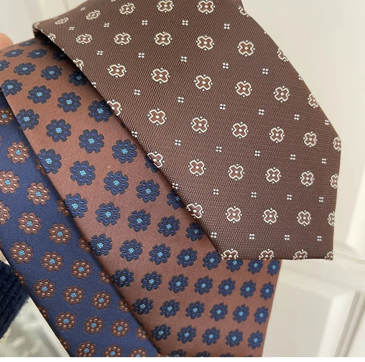 British Italian Style 8CM Formal Ties For Men Business Striped Floral White Brown Neckties Luxury Silk Neck Ties Wedding Cravat