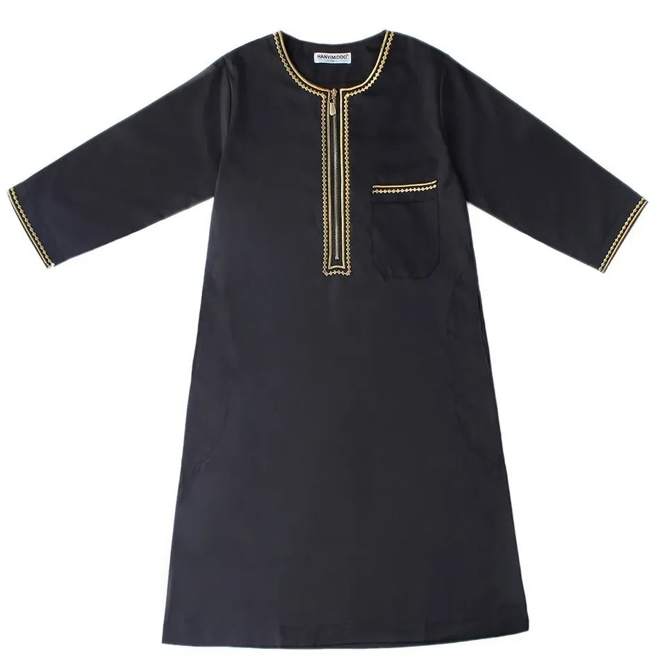 Teenage Boys' Summer Muslim Robe Kids Arab Folk Clothes Boys Solid Color Thobe 5-14 Years National Outfit for Children New