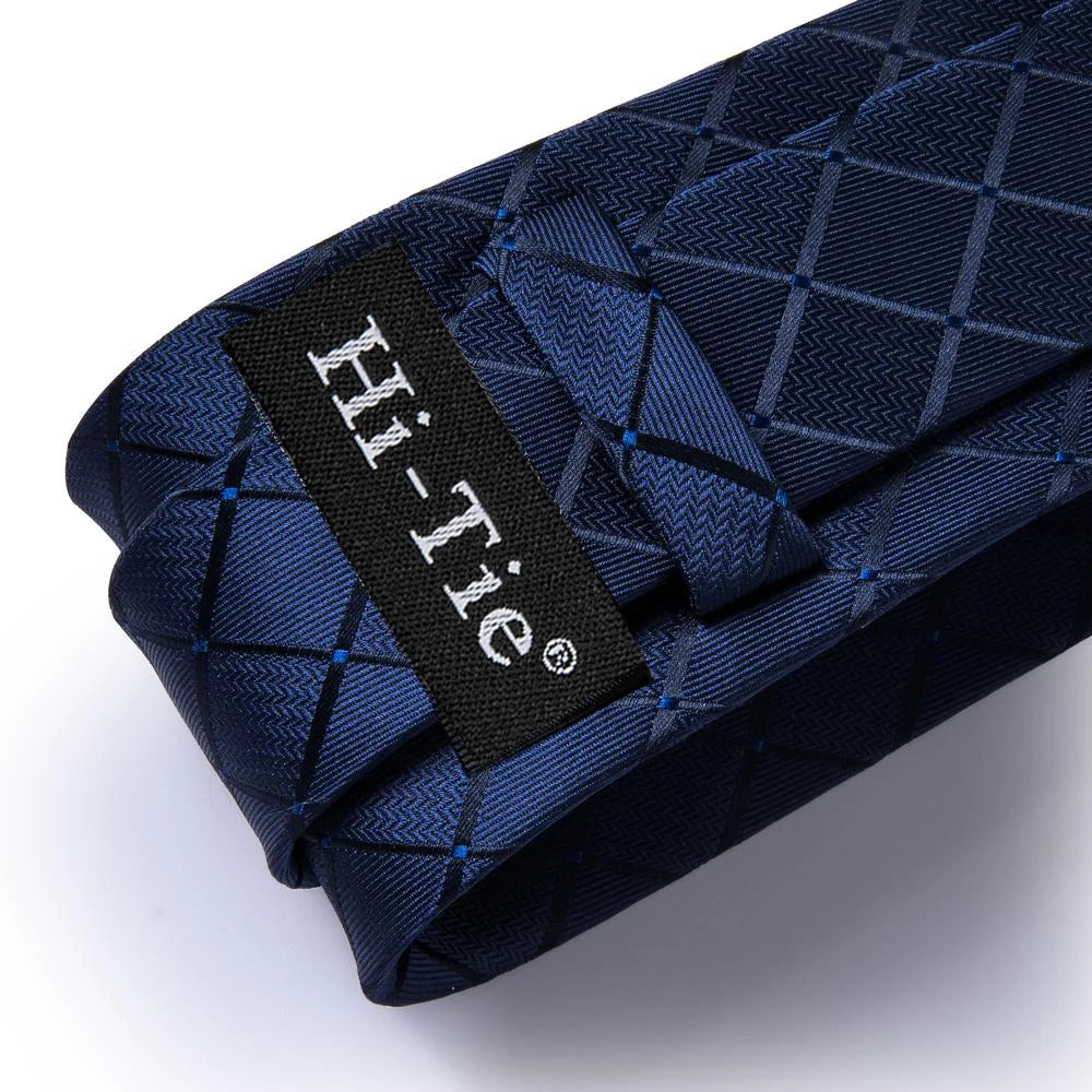 Hi-Tie Blue Business Solid Silk Men's Tie NeckTie 8.5cm Ties for Men Formal Luxury Wedding High Quality Gravata