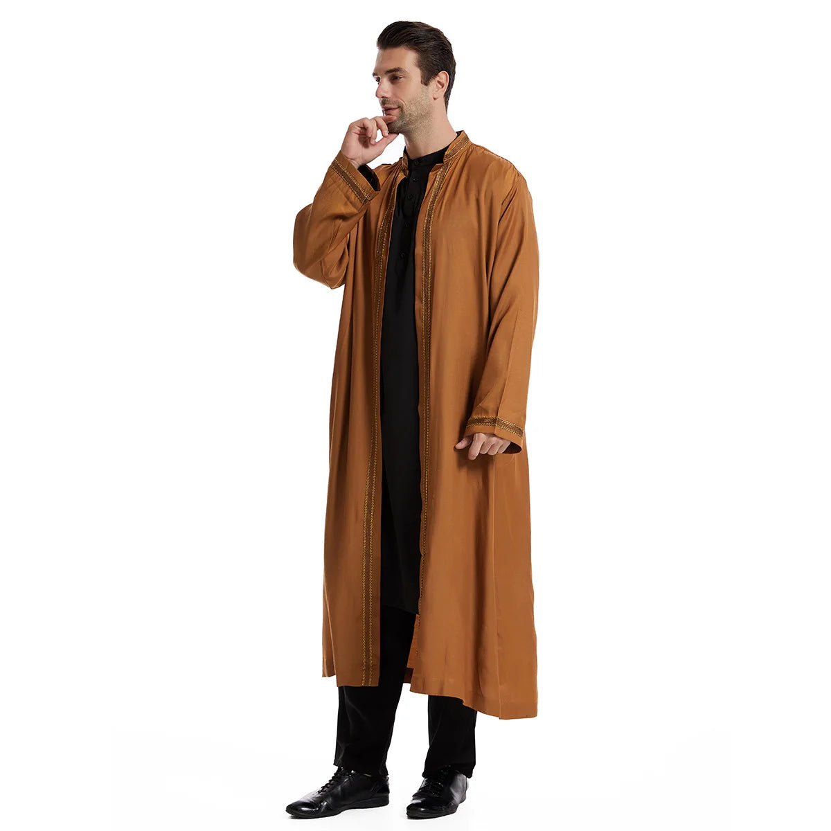 Elegant Bisht for Men Arabic Thobe Outer Robe Fashion Embroidery Islamic Jubba Kaftan Formal Ceremony Wear