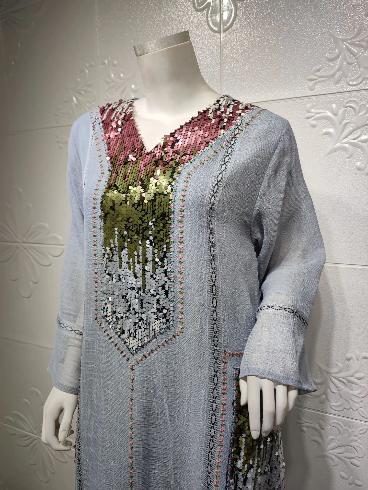 Eid Muslim Party Dress for Women Abaya Sequins Maxi Evening Long Dresses Jalabiya Morocco Dubai Abayas Kaftan Vestidos Long Robe