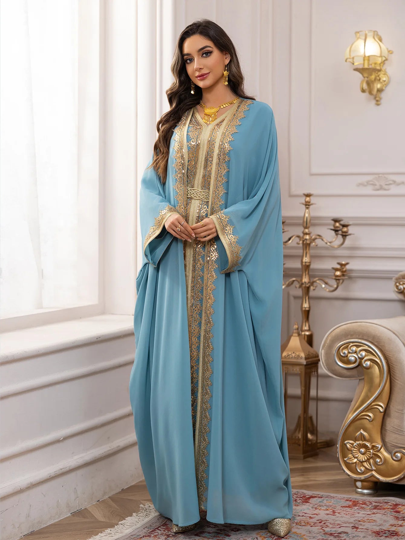 Eid Women Abaya Dress Muslim 2 Piece Set Cardigan with Inner Dress Lace-up Robe Caftan Robe Jalabiya Ramadan Morocco Kaftan 2025