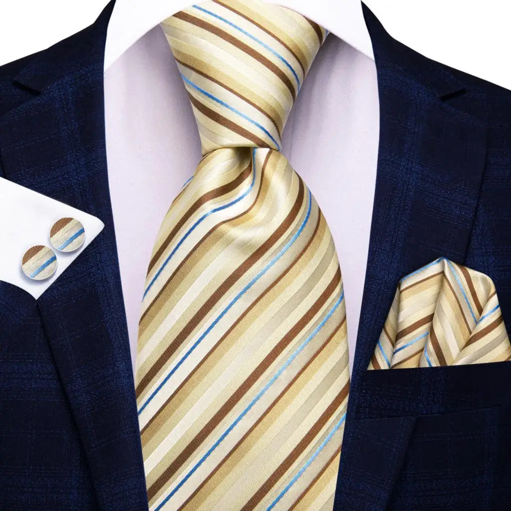 Hi-Tie Champagne Floral Paisley Silk Elegant Tie For Men Groom Wedding Men Necktie Pocket Square Cufflink Accessory Wholesale