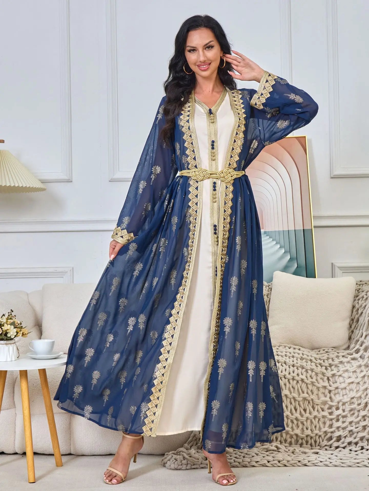 2026 New Women's Cardigan Vest Two-Piece Dress Middle Eastern Arabic Robe