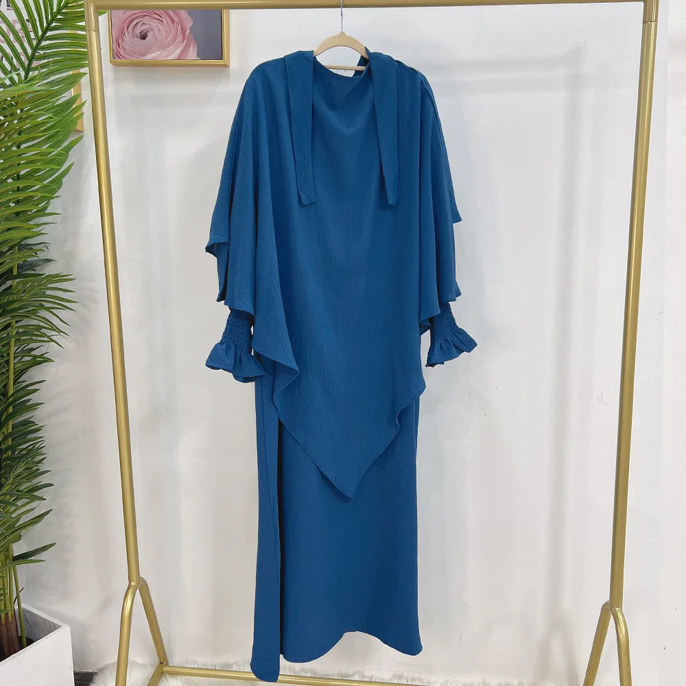 Abaya and Khimar Set Jilbab 2 Piece Ramadan Long Hijab Dress Muslim Prayer Clothes Jilbabs for Women Turkey Islam Dubai Outfit