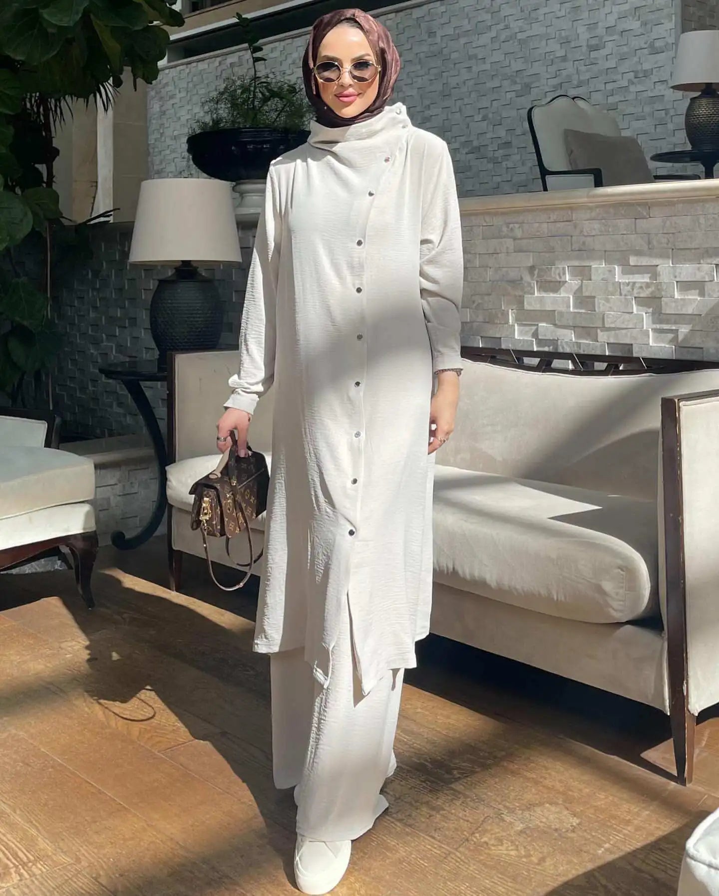 Women's Long Sleeve Loose Pants Sets, Muslim Fashion, Abaya Suit, Vintage Blouse, Islam Printed Suit, Arab Fashion
