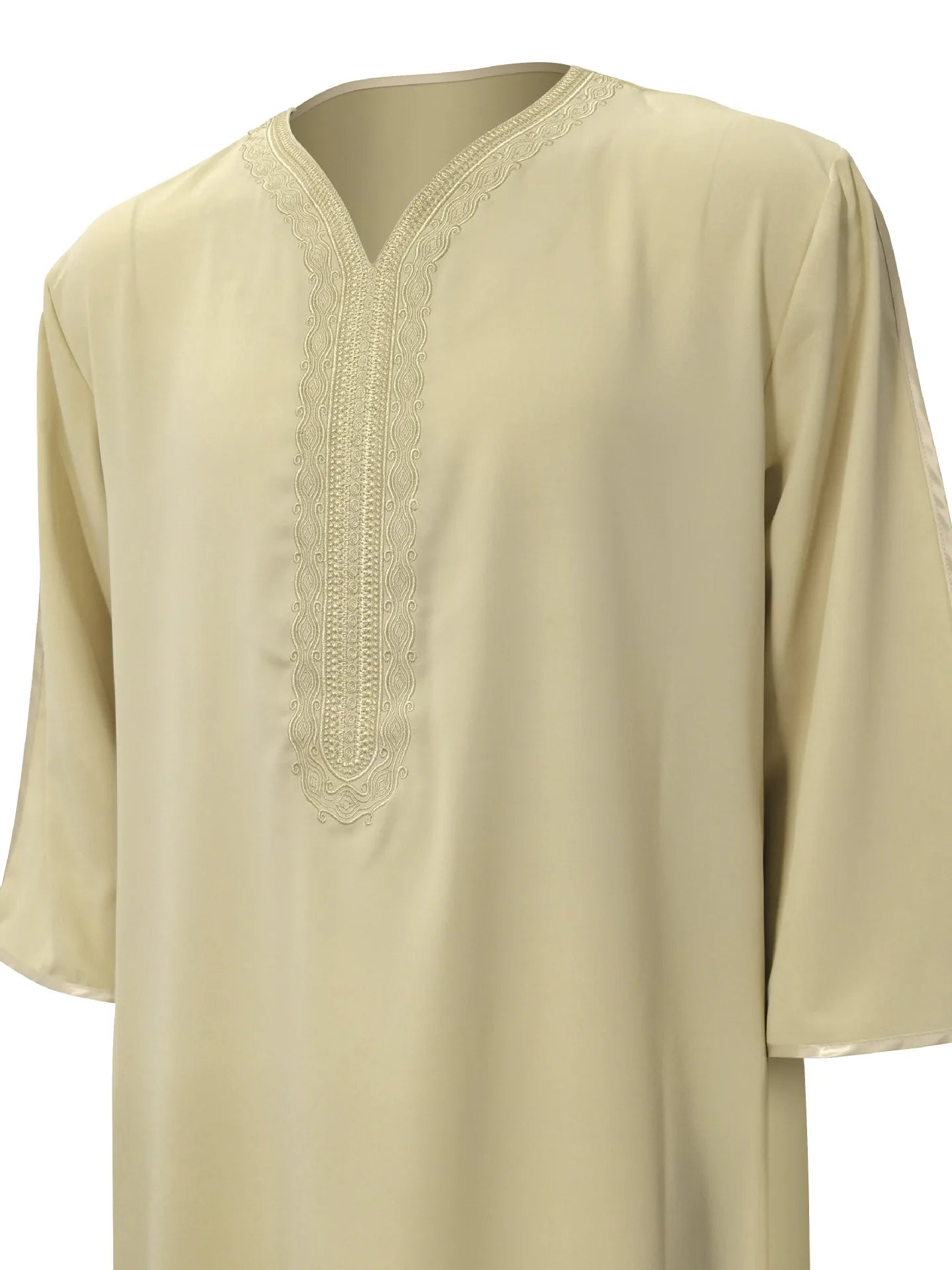 Ethnic Style Kandouras Thobe for Men Jabador Gandoura Side Pockets Embroidery Abaya Long Sleeve Muslim Kaftan Vintage White Robe