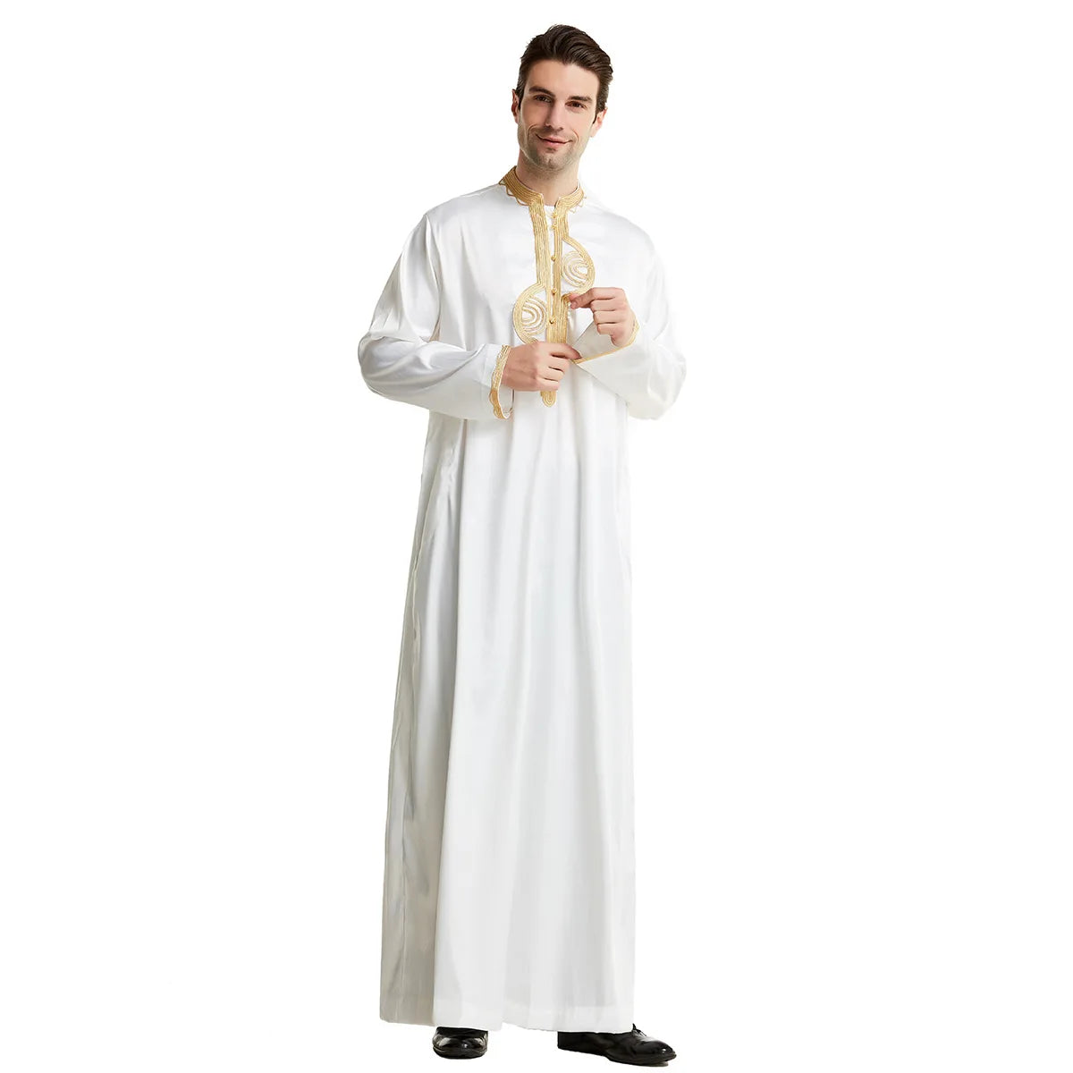 1pcs/lot man fashion embroidery muslim long robe man stand collar long sleeve jubba thobe