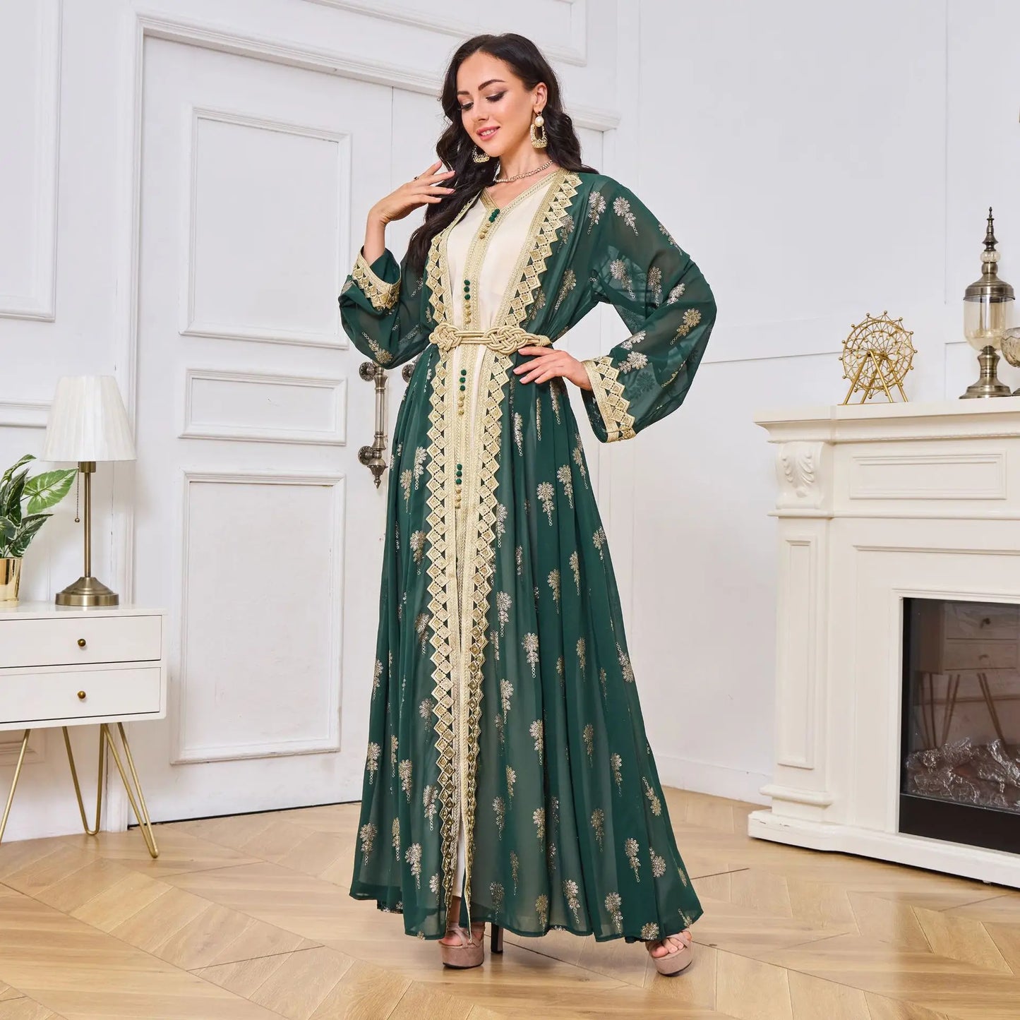 2026 New Women's Cardigan Vest Two-Piece Dress Middle Eastern Arabic Robe