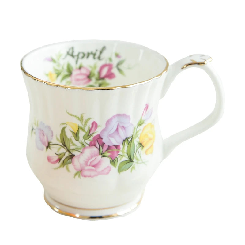 Retro Coffee Mug Ceramic Exquisite Seasonal Flower Printed Couple Cup Bone China Creative Gift Home Drinkware Breakfast Milk Mug
