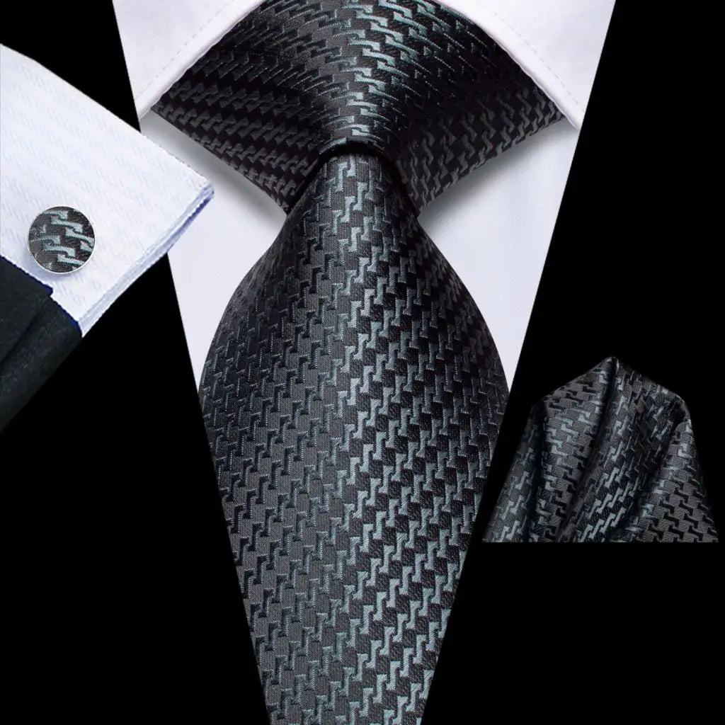 Hi-Tie Teal Green Floral Mens Fashion Necktie Handkerchief Cufflinks for Tuxedo Accessory Classic Silk Luxury Tie for Man Gift