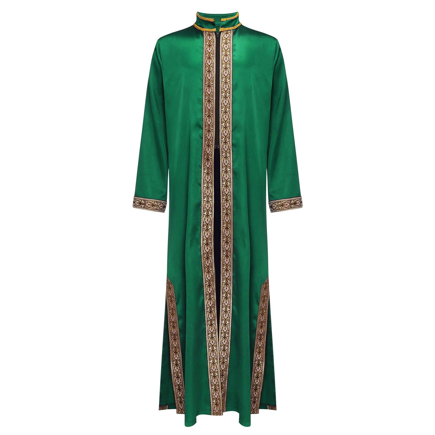 Boys Gold Embroidery Maxi Muslim Thobe Kaftans Arab Gown Islamic Robe Cosplay Long Sleeves Coats Festival Holiday Costume