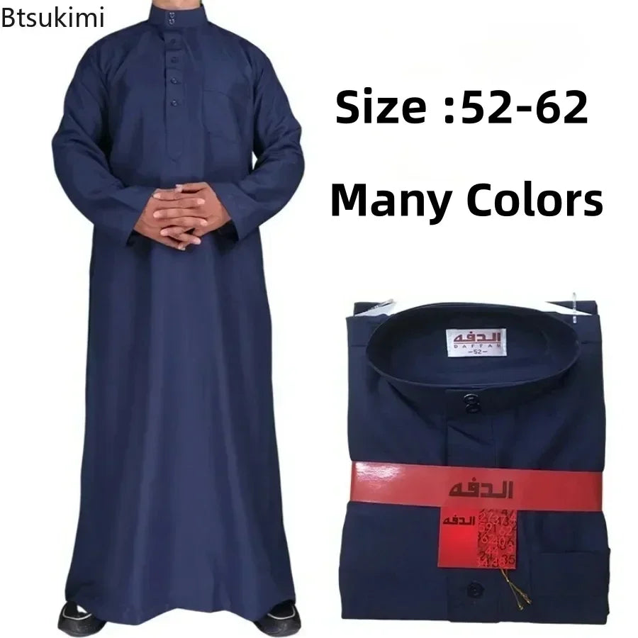 New 2026 Middle East Muslim Men Dress Long Sleeve Jubba Thobe Ramadan Eid Dishdasha Robe Muslim Islamic Kaftans Arab Clothing