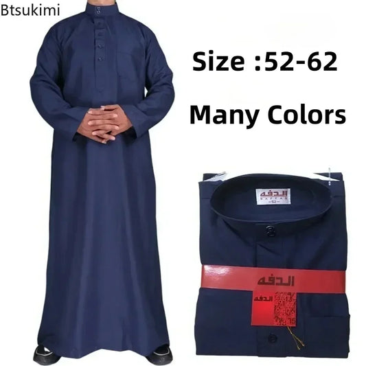 New 2026 Middle East Muslim Men Dress Long Sleeve Jubba Thobe Ramadan Eid Dishdasha Robe Muslim Islamic Kaftans Arab Clothing