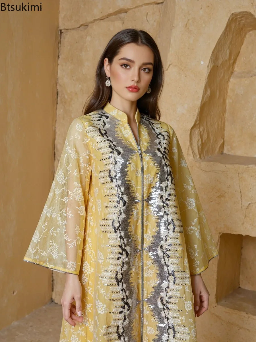 Spring New Women Dress Muslim Abaya Dubai Elegant Vestidos Largos Ramadan Party Caftan Women Evening Dresses Morocco Kaftan Robe