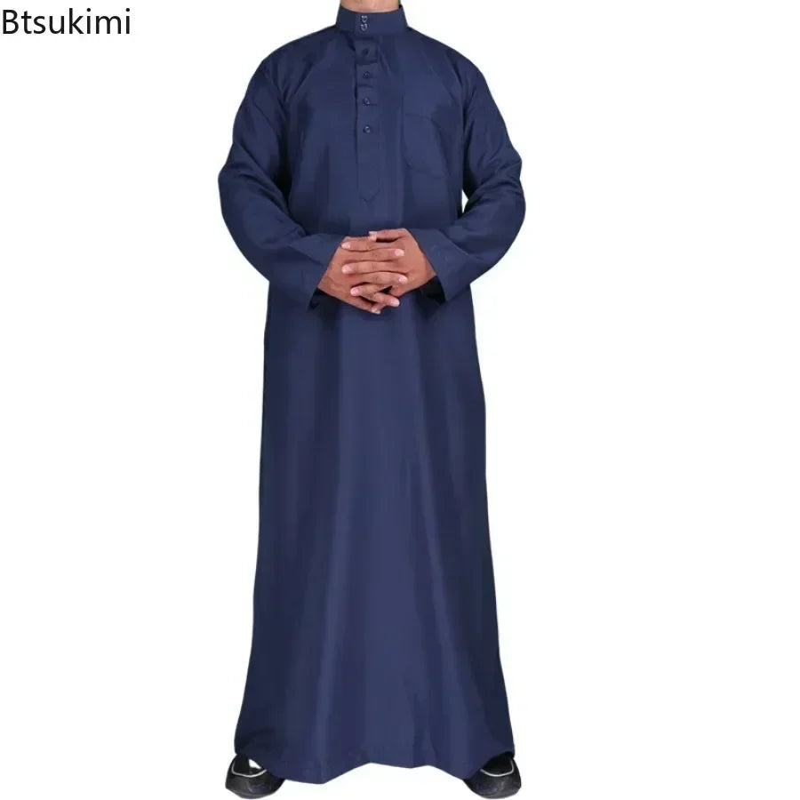 New 2026 Middle East Muslim Men Dress Long Sleeve Jubba Thobe Ramadan Eid Dishdasha Robe Muslim Islamic Kaftans Arab Clothing