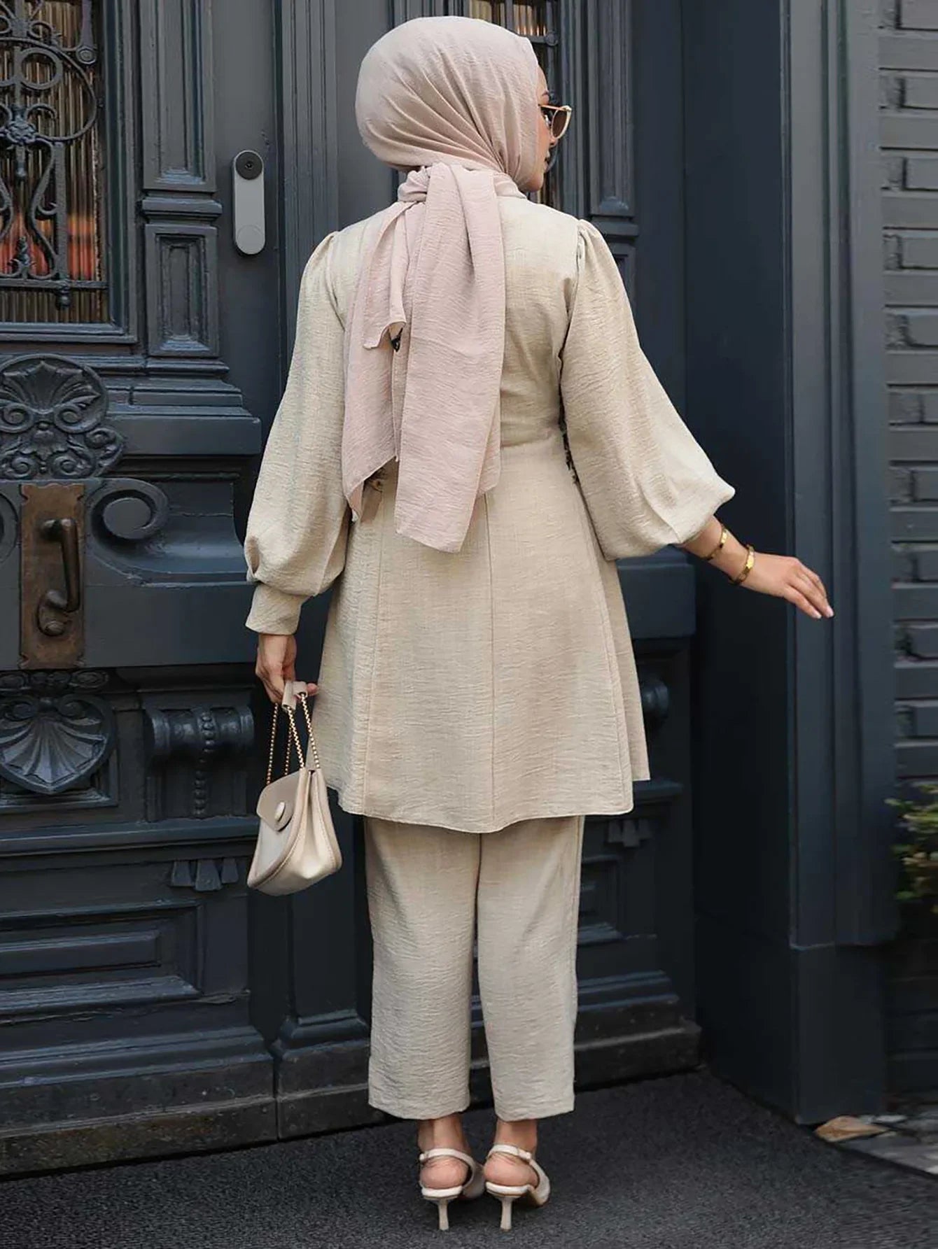 Muslim Women 2 Piece Set Women Lace Up Long Top Shirt Straight Pants Suit Ramadan Morocco Dubai  Ensemble Trousers Arabic Outfit