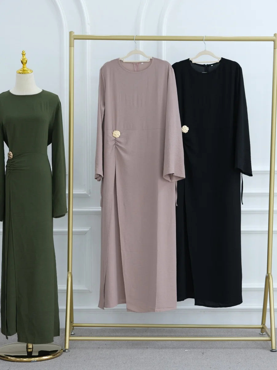 Muslim Women Arabic Dubai Abaya Solid Drawstring Long Dress Modest Ramadan Kaftan Robe Femme musulmane Islam Clothing Kebaya
