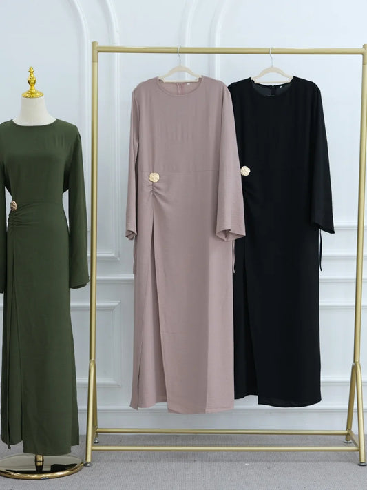 Muslim Women Arabic Dubai Abaya Solid Drawstring Long Dress Modest Ramadan Kaftan Robe Femme musulmane Islam Clothing Kebaya